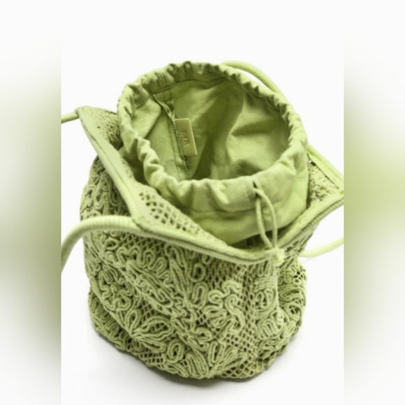 NWT Zara Green Cotton Crochet Buckle Style Bag - Picture 2 of 12